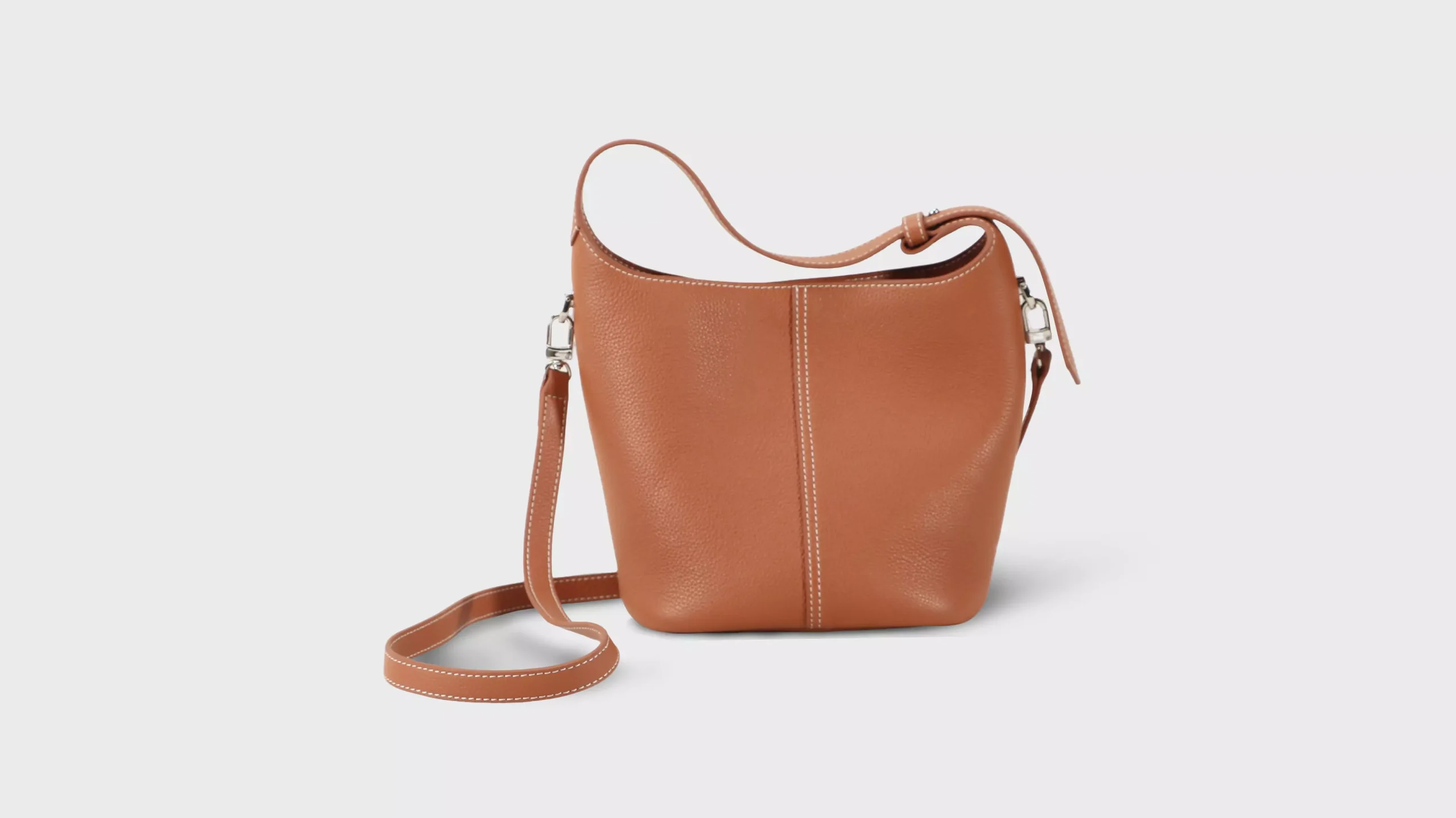 Leather Hobo Bag in Cognac Brown Pebble Grain – S11906 (Small)