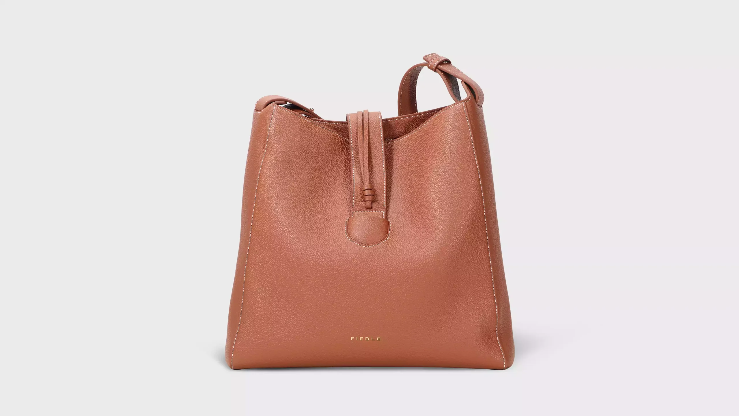 Leather Hobo Bag in Cognac Brown Pebble Grain – S11907 (Large)