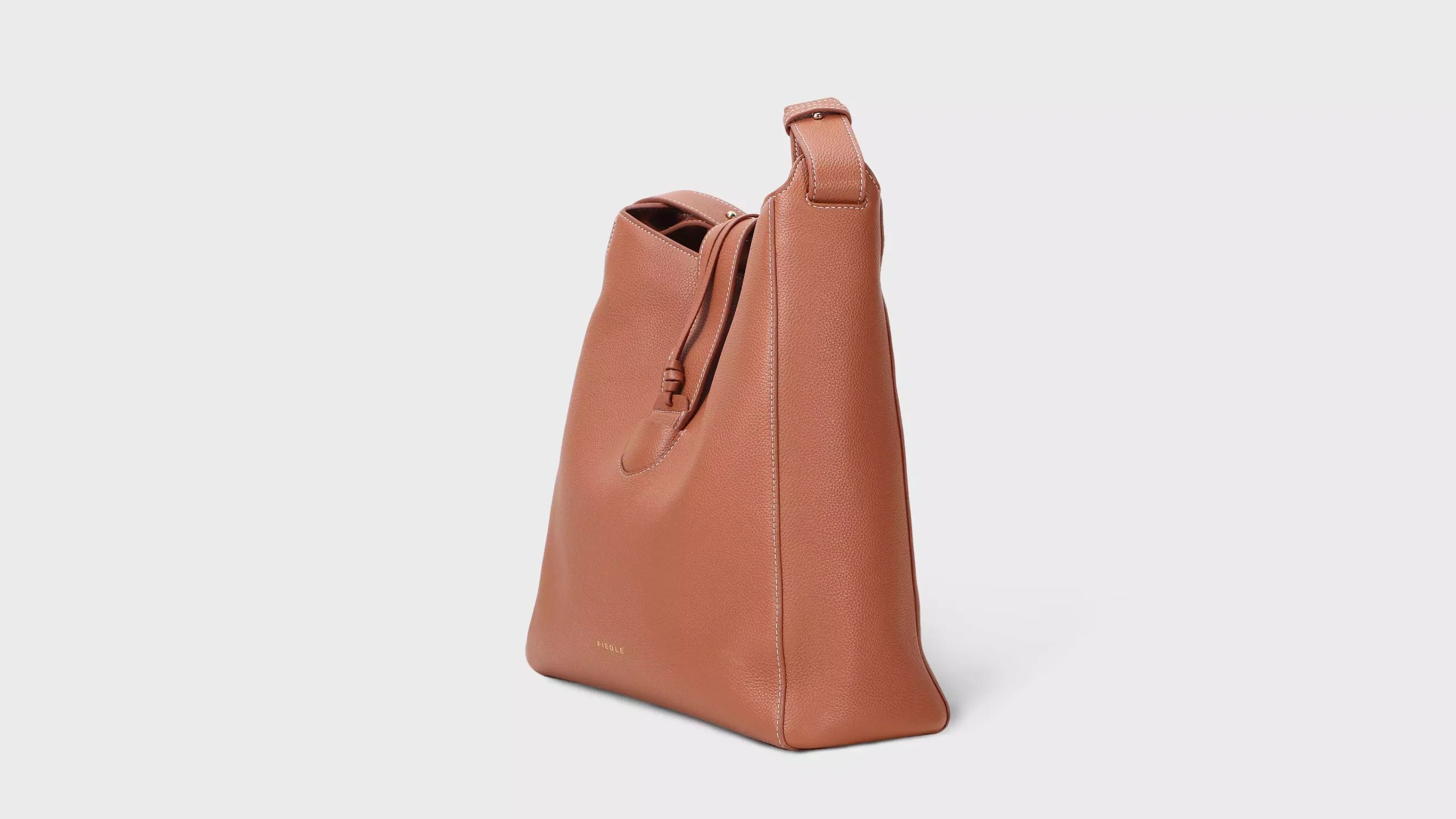 Leather Hobo Bag in Cognac Brown Pebble Grain – S11907 (Large)