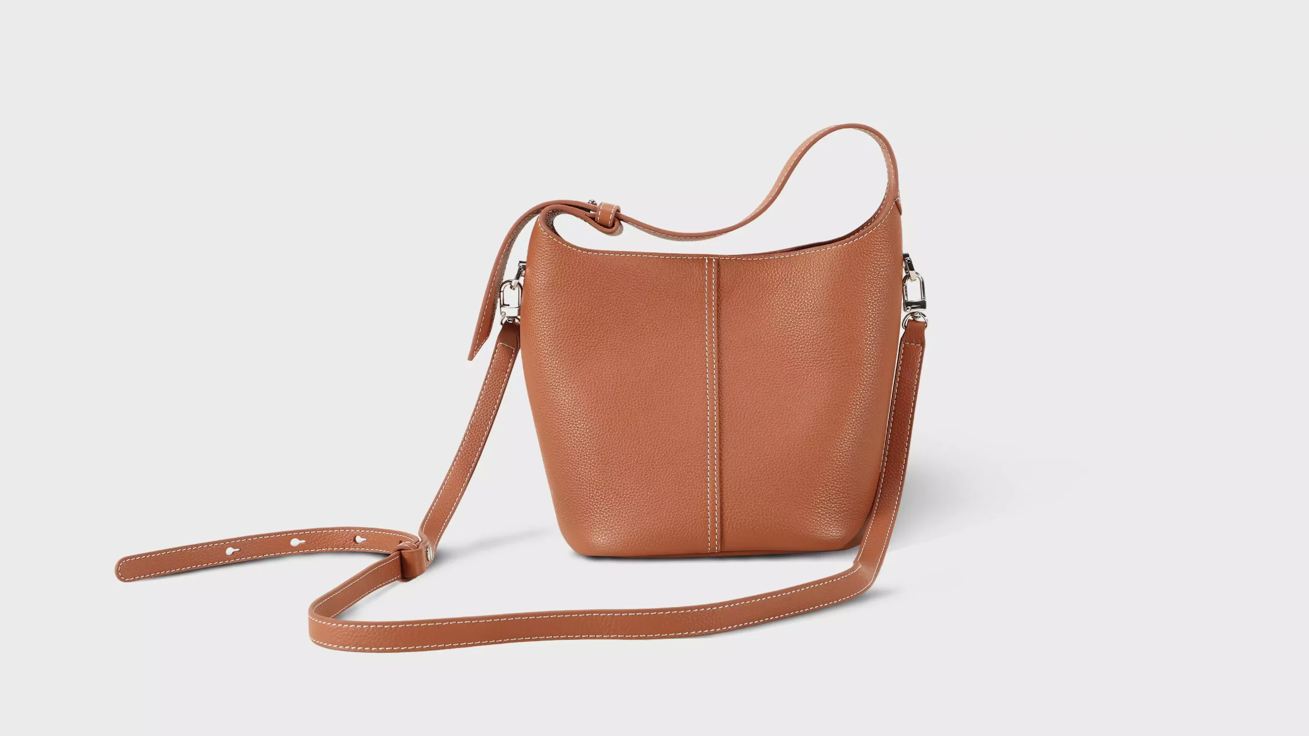 Leather Hobo Bag in Cognac Brown Pebble Grain – S11906 (Small)