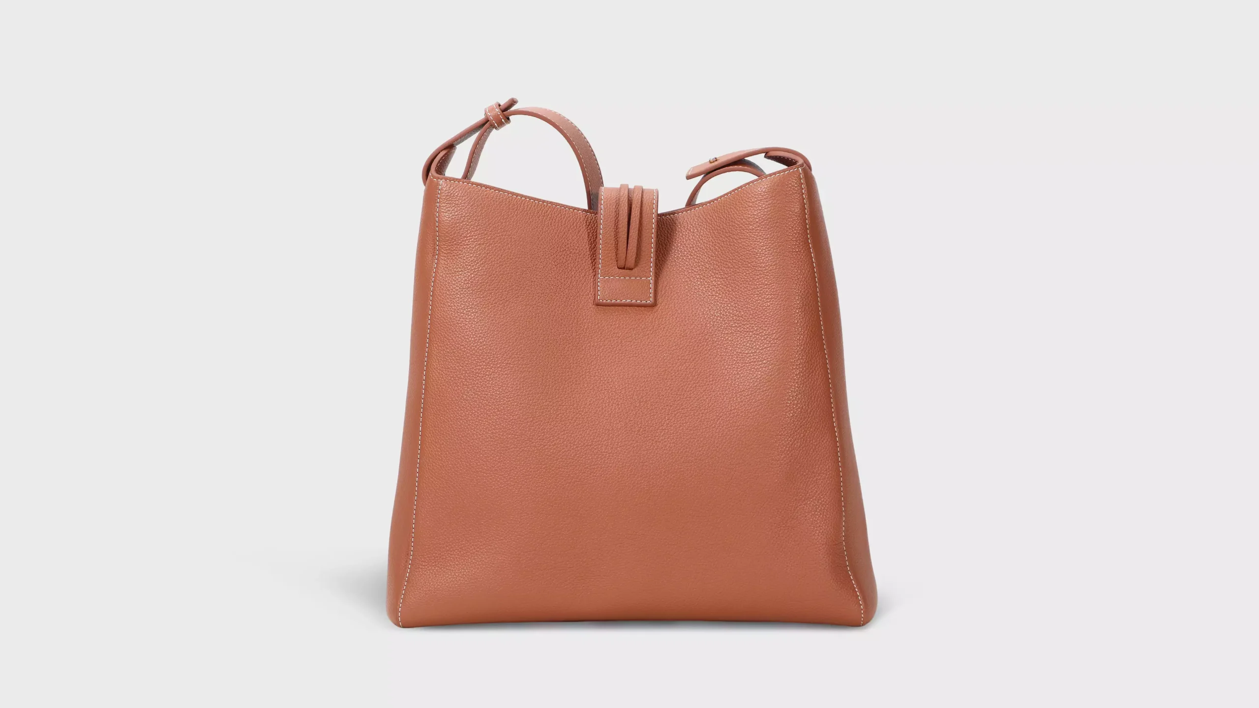 Leather Hobo Bag in Cognac Brown Pebble Grain – S11907 (Large)