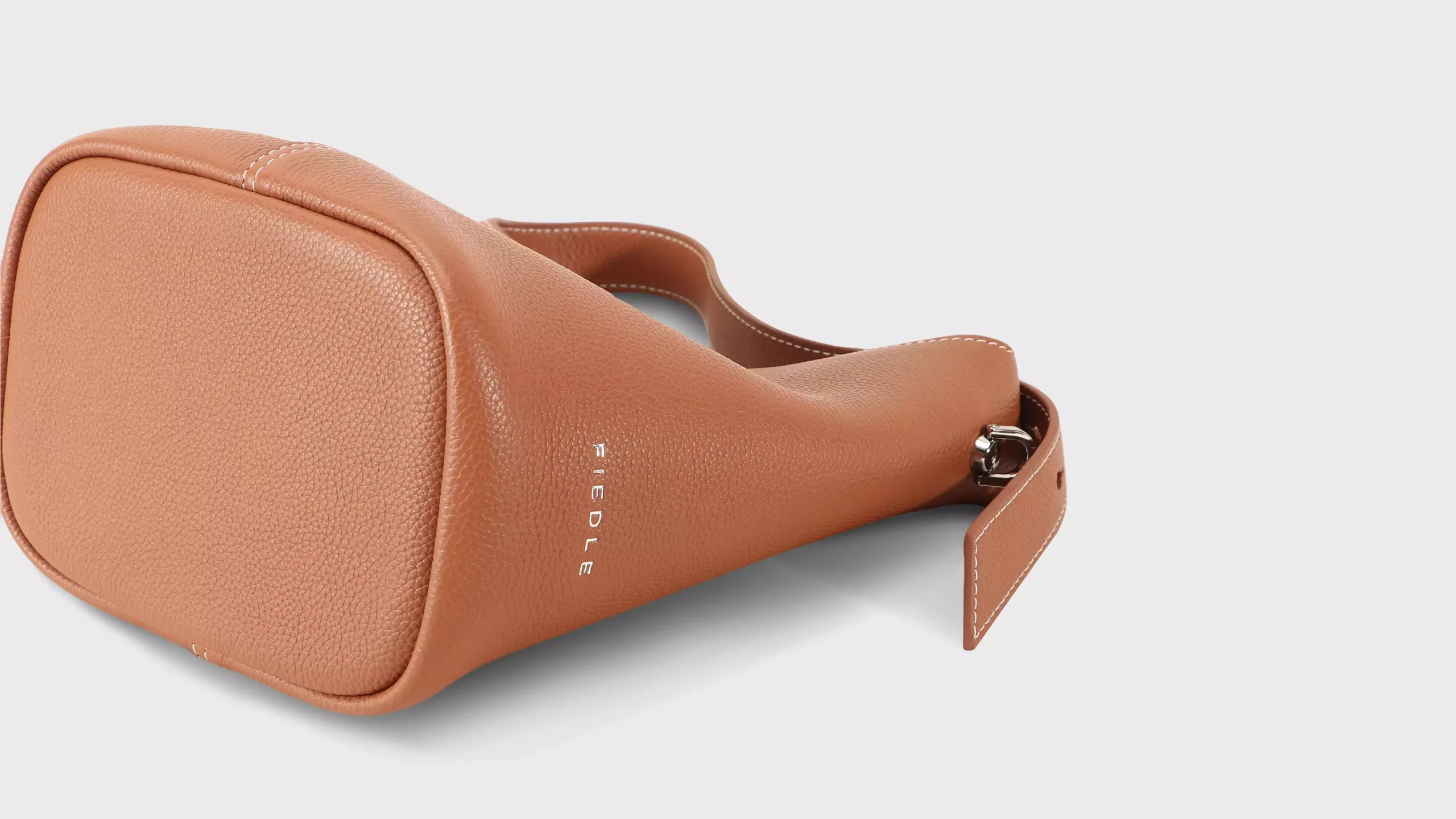 Leather Hobo Bag in Cognac Brown Pebble Grain – S11906 (Small)