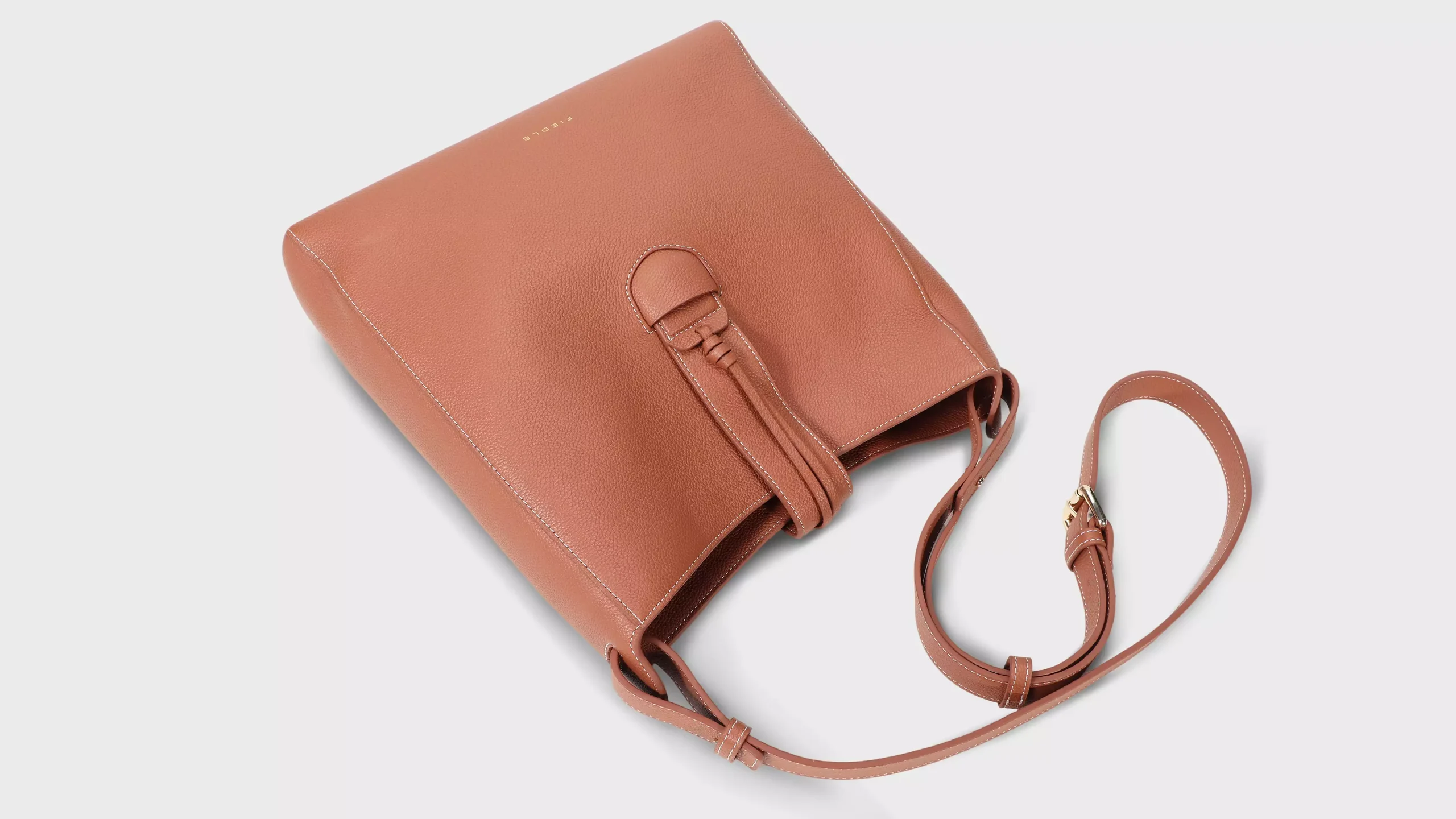 Leather Hobo Bag in Cognac Brown Pebble Grain – S11907 (Large)