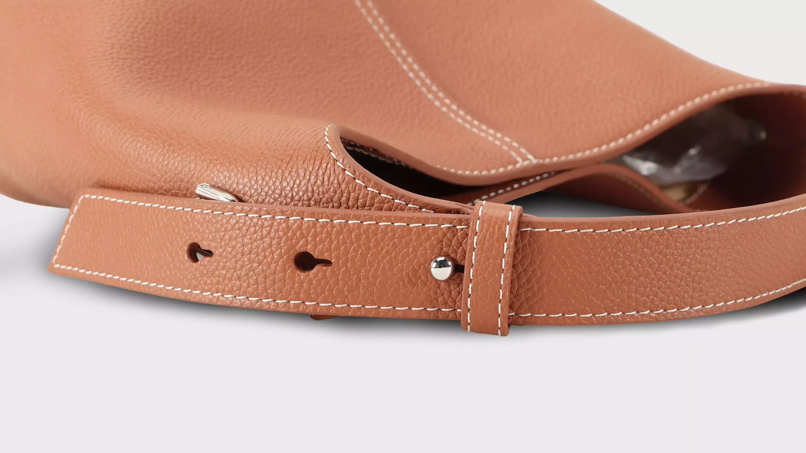 Leather Hobo Bag in Cognac Brown Pebble Grain – S11906 (Small)